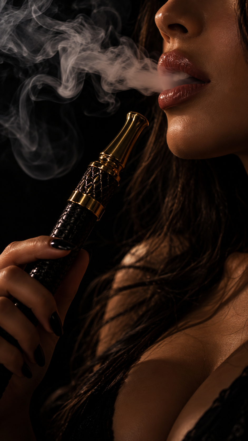Close detail of a gold hookah hose