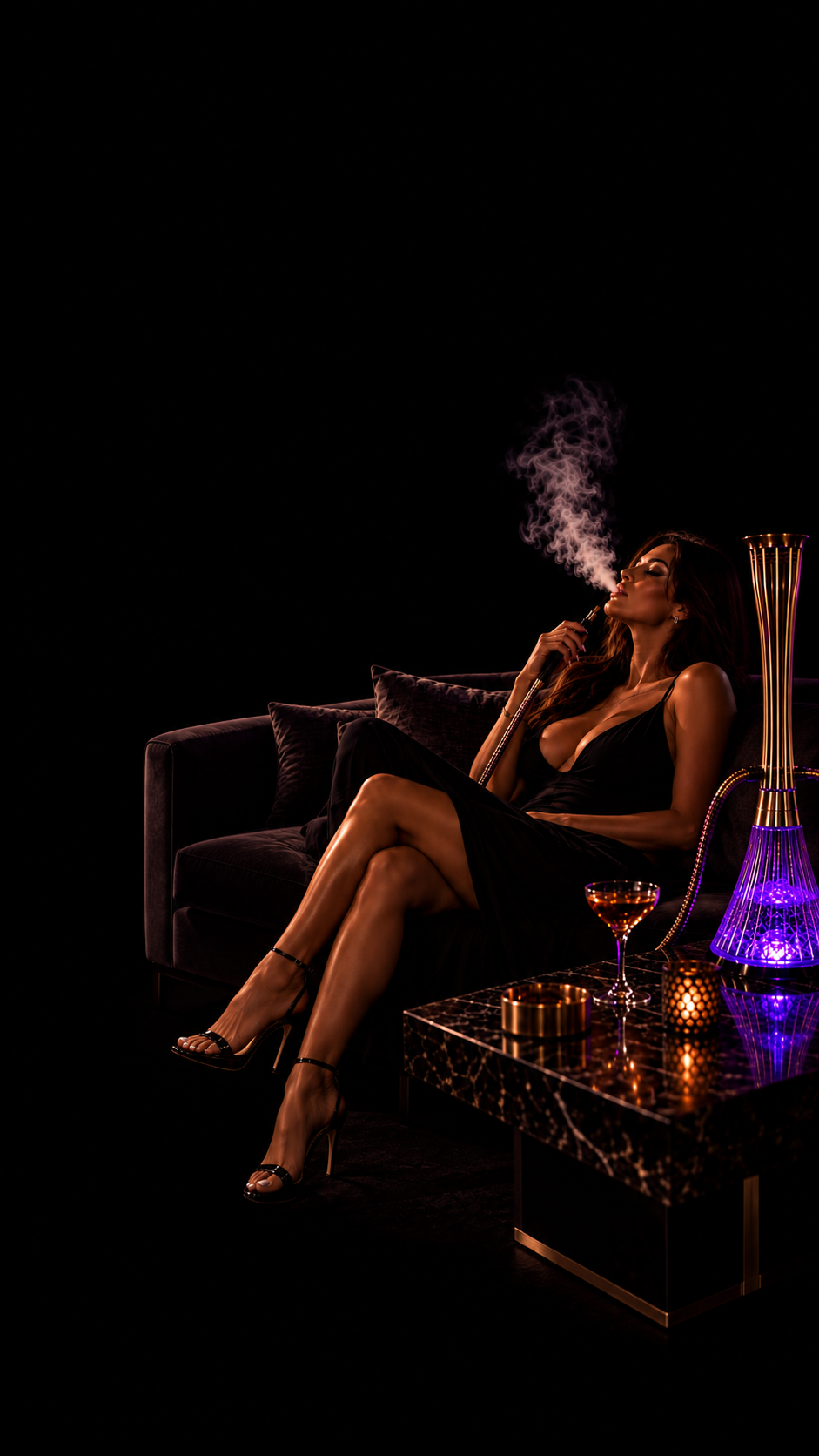 Guest reclining beside a lit hookah